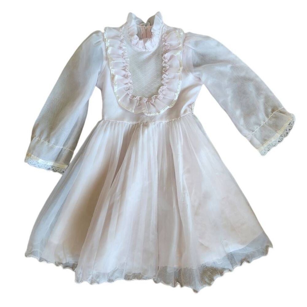 Sears Roebuck girls 7-8 light pastel pink ruffle 70's union made formal tea part